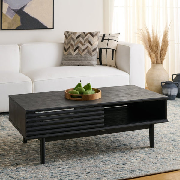 Safavieh Aricia Modern Coffee Table With Slatted Front, Dual Storage, And Elegant Design For Living Spaces Black COF9605B