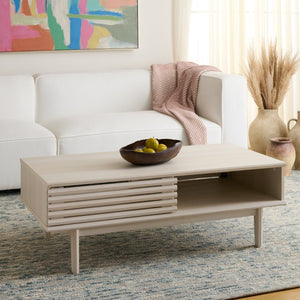 Safavieh Aricia Modern Coffee Table With Slatted Front, Dual Storage, And Elegant Design For Living Spaces Bleached White COF9605C