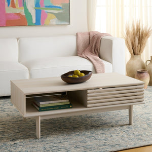 Safavieh Aricia Modern Coffee Table With Slatted Front, Dual Storage, And Elegant Design For Living Spaces Bleached White COF9605C