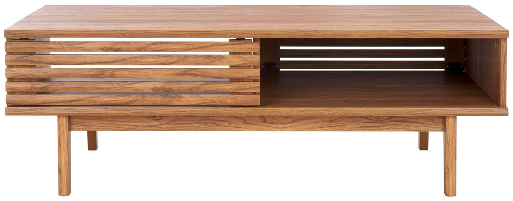 Safavieh Aricia Modern Coffee Table With Slatted Front, Dual Storage, And Elegant Design For Living Spaces Oak COF9605D