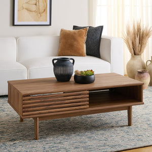 Safavieh Aricia Modern Coffee Table With Slatted Front, Dual Storage, And Elegant Design For Living Spaces Oak COF9605D