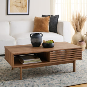 Safavieh Aricia Modern Coffee Table With Slatted Front, Dual Storage, And Elegant Design For Living Spaces Oak COF9605D