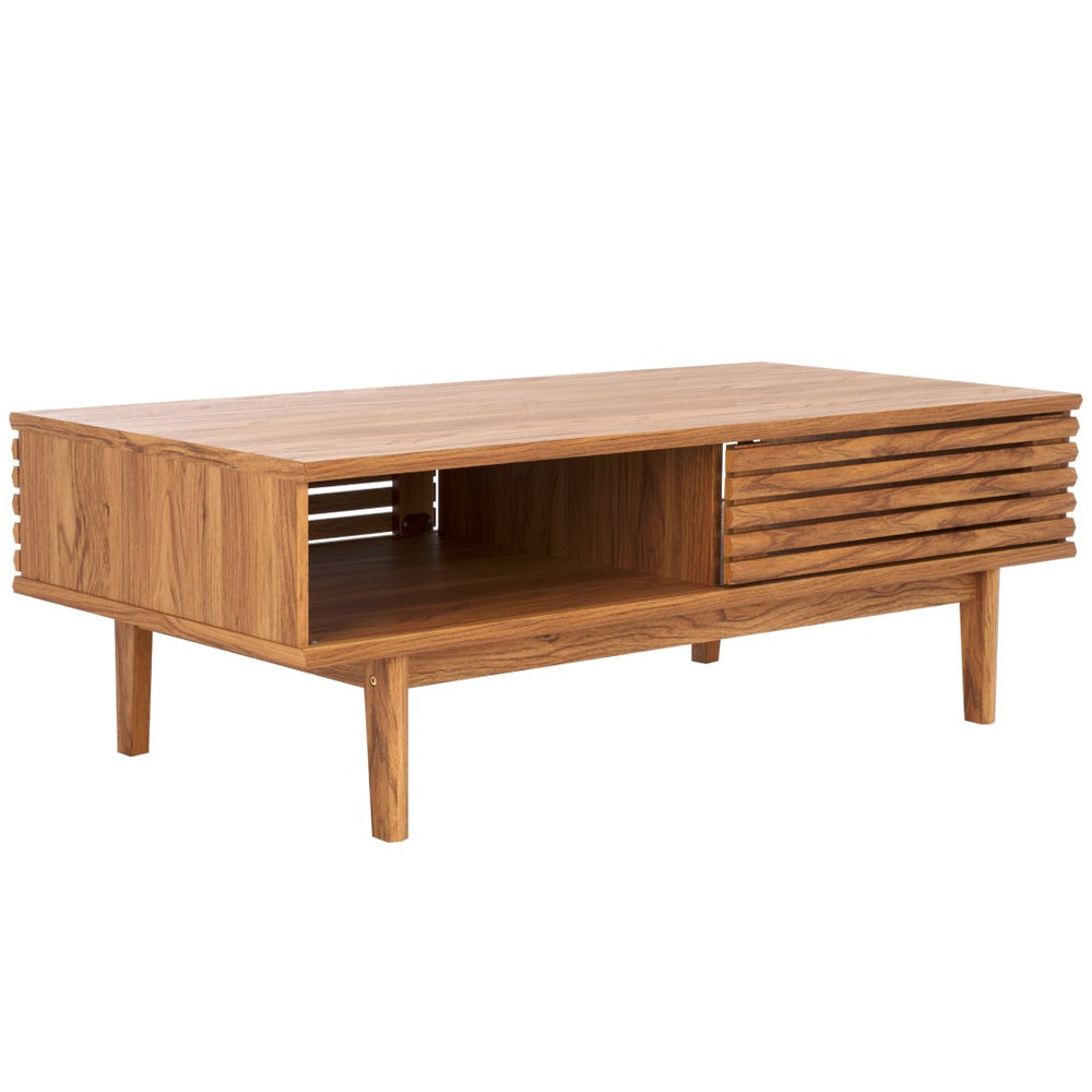 Safavieh Aricia Modern Coffee Table With Slatted Front, Dual Storage, And Elegant Design For Living Spaces Oak COF9605D
