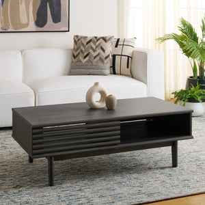 Safavieh Aricia Modern Coffee Table With Slatted Front, Dual Storage, And Elegant Design For Living Spaces Distressed Black COF9605E