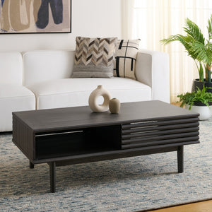 Safavieh Aricia Modern Coffee Table With Slatted Front, Dual Storage, And Elegant Design For Living Spaces Distressed Black COF9605E