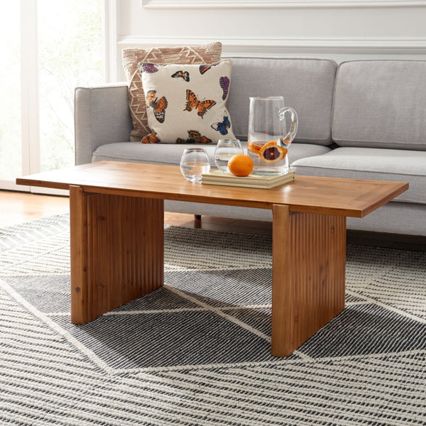 Safavieh Buckley Rustic Rectangle Coffee Table With Sawhorse Base - Warm Brown Finish For Modern Living Spaces COF9701A