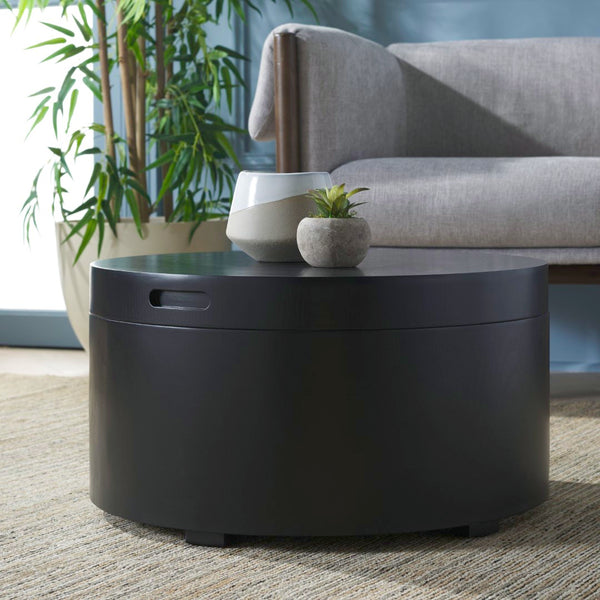 Safavieh Rafaela Round Tray Top Coffee Table With Storage Black Mdf COF9704A