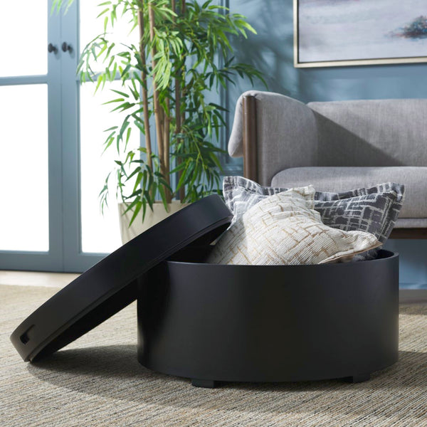 Safavieh Rafaela Round Tray Top Coffee Table With Storage Black Mdf COF9704A