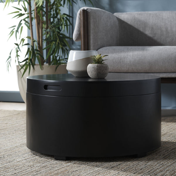 Safavieh Rafaela Round Tray-Top Coffee Table With Hidden Storage For A Stylish, Modern Living Room Experience Black COF9704A