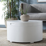 Safavieh Rafaela Round Tray Top Coffee Table With Storage White Mdf COF9704B