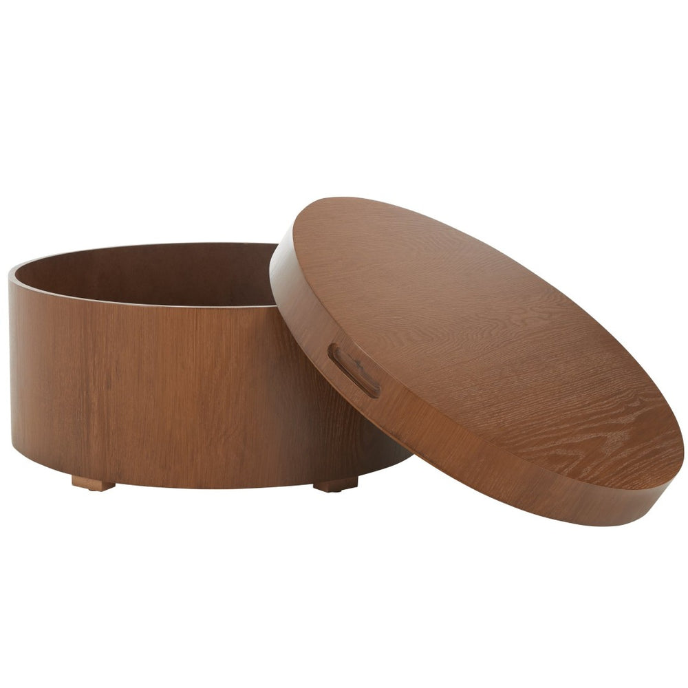 Safavieh Rafaela Round Tray-Top Coffee Table With Hidden Storage For A Stylish, Modern Living Room Experience Walnut COF9704C