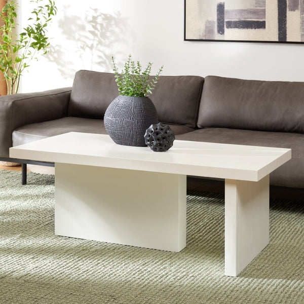 Safavieh Assana Coffee Table - Modern Sculptural Design With Natural Wood Grain For Stylish Living Spaces Ivory COF9706B