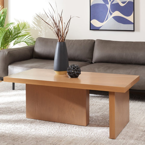Safavieh Assana Coffee Table - Modern Sculptural Design With Natural Wood Grain For Stylish Living Spaces Sand COF9706C