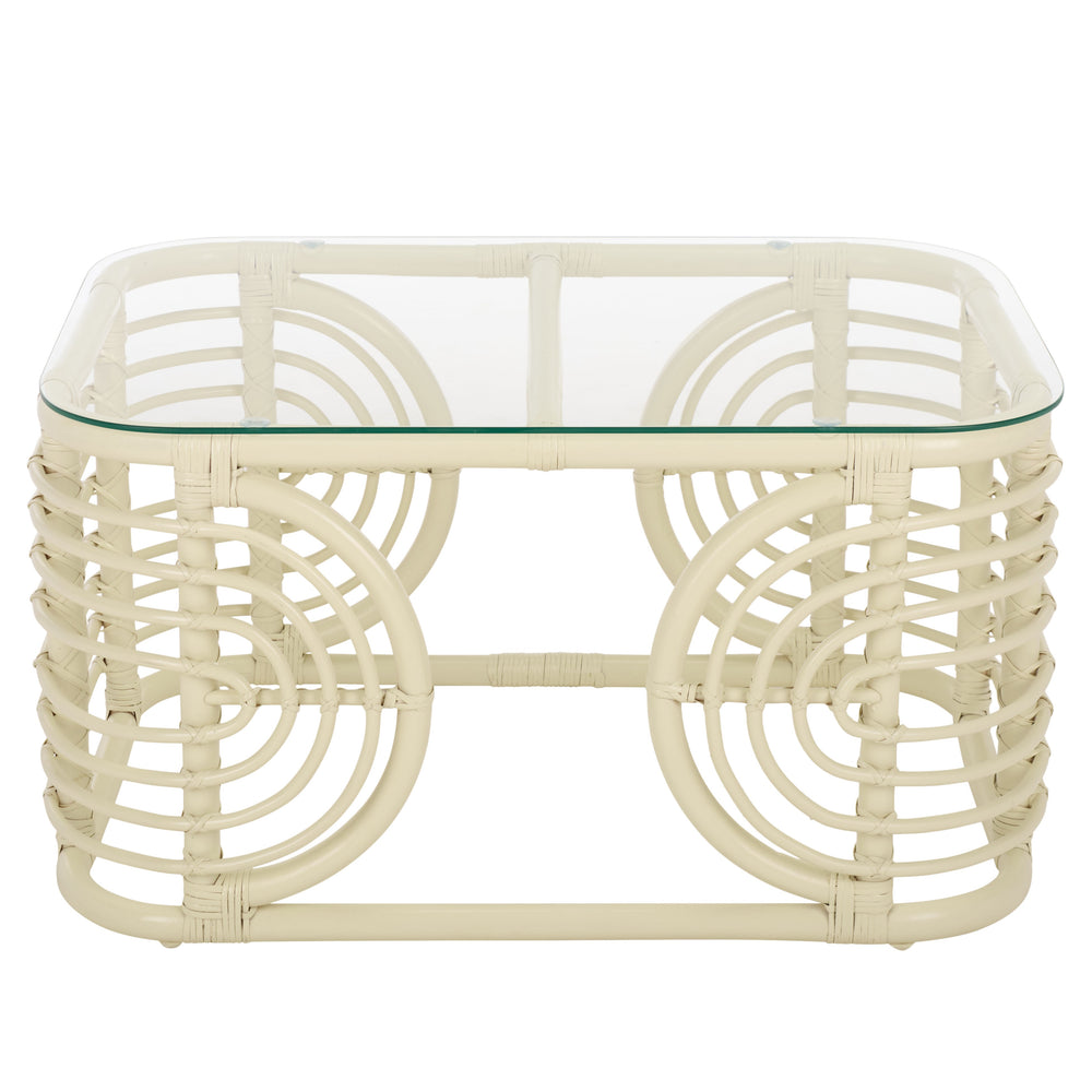 Lidiya Rattan Coffee Table With Kubu Weave And Tempered Top — Coastal Boho Accent, Durable Craftsmanship