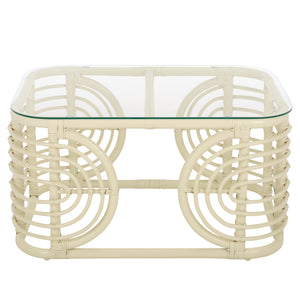 Lidiya Rattan Coffee Table With Kubu Weave And Tempered Top — Coastal Boho Accent, Durable Craftsmanship