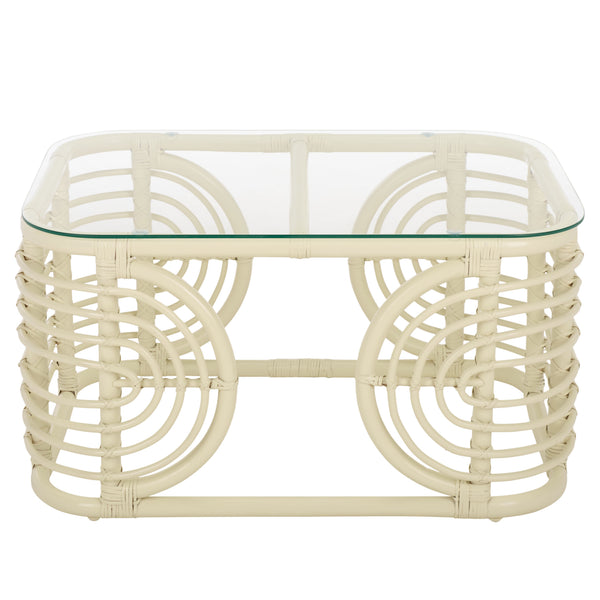 Lidiya Rattan Coffee Table With Kubu Weave And Tempered Top — Coastal Boho Accent, Durable Craftsmanship