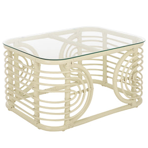 Lidiya Rattan Coffee Table With Kubu Weave And Tempered Top — Coastal Boho Accent, Durable Craftsmanship
