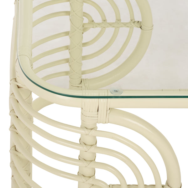 Lidiya Rattan Coffee Table With Kubu Weave And Tempered Top — Coastal Boho Accent, Durable Craftsmanship
