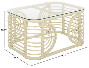 Lidiya Rattan Coffee Table With Kubu Weave And Tempered Top — Coastal Boho Accent, Durable Craftsmanship
