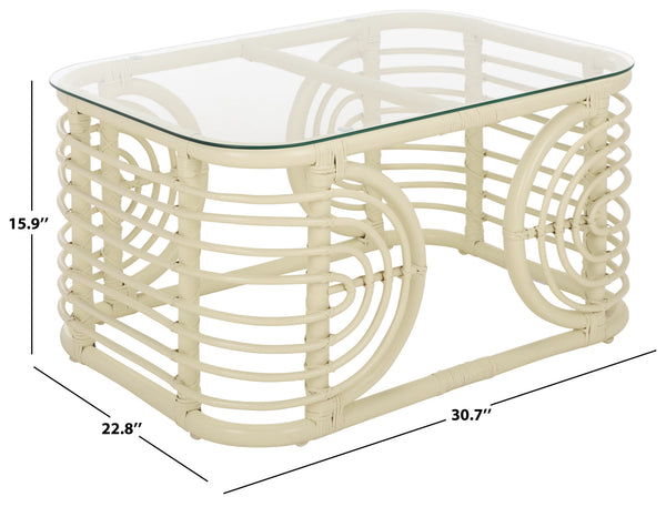 Lidiya Rattan Coffee Table With Kubu Weave And Tempered Top — Coastal Boho Accent, Durable Craftsmanship