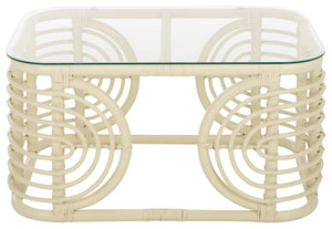 Lidiya Rattan Coffee Table With Kubu Weave And Tempered Top — Coastal Boho Accent, Durable Craftsmanship