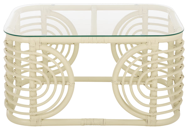 Lidiya Rattan Coffee Table With Kubu Weave And Tempered Top — Coastal Boho Accent, Durable Craftsmanship