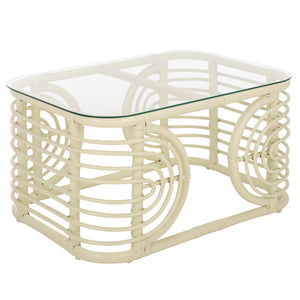Lidiya Rattan Coffee Table With Kubu Weave And Tempered Top — Coastal Boho Accent, Durable Craftsmanship