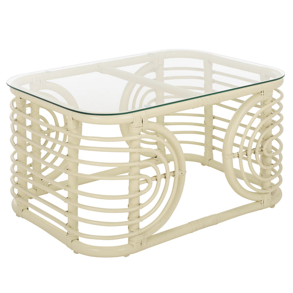 Lidiya Rattan Coffee Table With Kubu Weave And Tempered Top — Coastal Boho Accent, Durable Craftsmanship