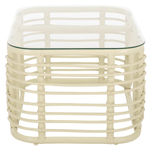 Lidiya Rattan Coffee Table With Kubu Weave And Tempered Top — Coastal Boho Accent, Durable Craftsmanship