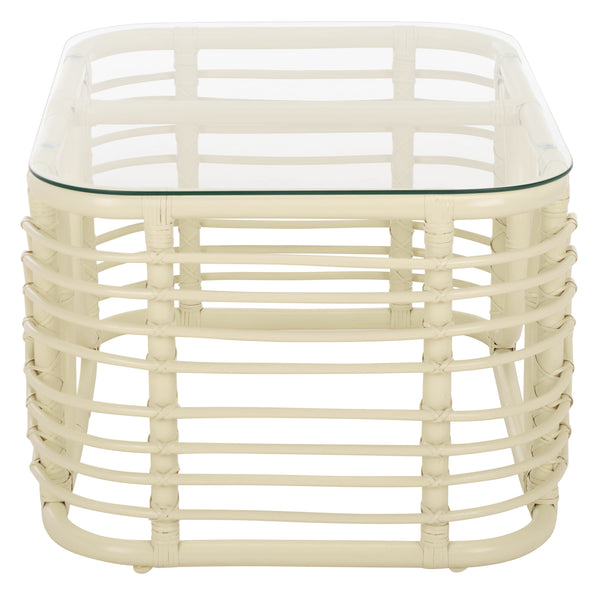 Lidiya Rattan Coffee Table With Kubu Weave And Tempered Top — Coastal Boho Accent, Durable Craftsmanship