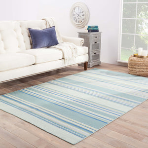 Jaipur Living Coastal Shores Kiawah Coh07 Handwoven Handmade 100% Wool Lines Stripes Indoor Rug Blue, Turquoise 100% Wool Rug122442
