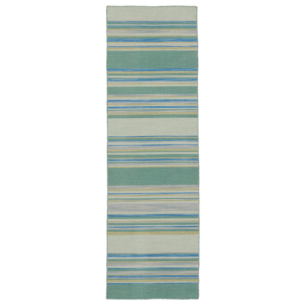 Jaipur Living Coastal Shores Kiawah Coh07 Handwoven Handmade 100% Wool Lines Stripes Indoor Rug Blue, Turquoise 100% Wool Rug122442