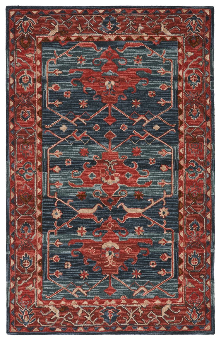 Jaipur Living Cardamom Cinnabar Com07 Tufted Handmade 100% Wool Vintage Medallion Indoor Rug Red, Blue 100% Wool, 100% Cotton Rug147085