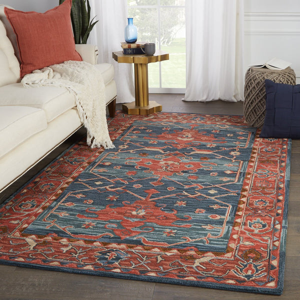 Jaipur Living Cardamom Cinnabar Com07 Tufted Handmade 100% Wool Vintage Medallion Indoor Rug Red, Blue 100% Wool, 100% Cotton Rug147085