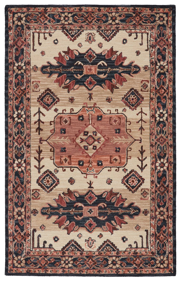 Jaipur Living Cardamom Idina Com09 Tufted Handmade 100% Wool Traditional Medallion Indoor Rug Pink, Dark Blue 100% Wool, 100% Cotton Rug147136