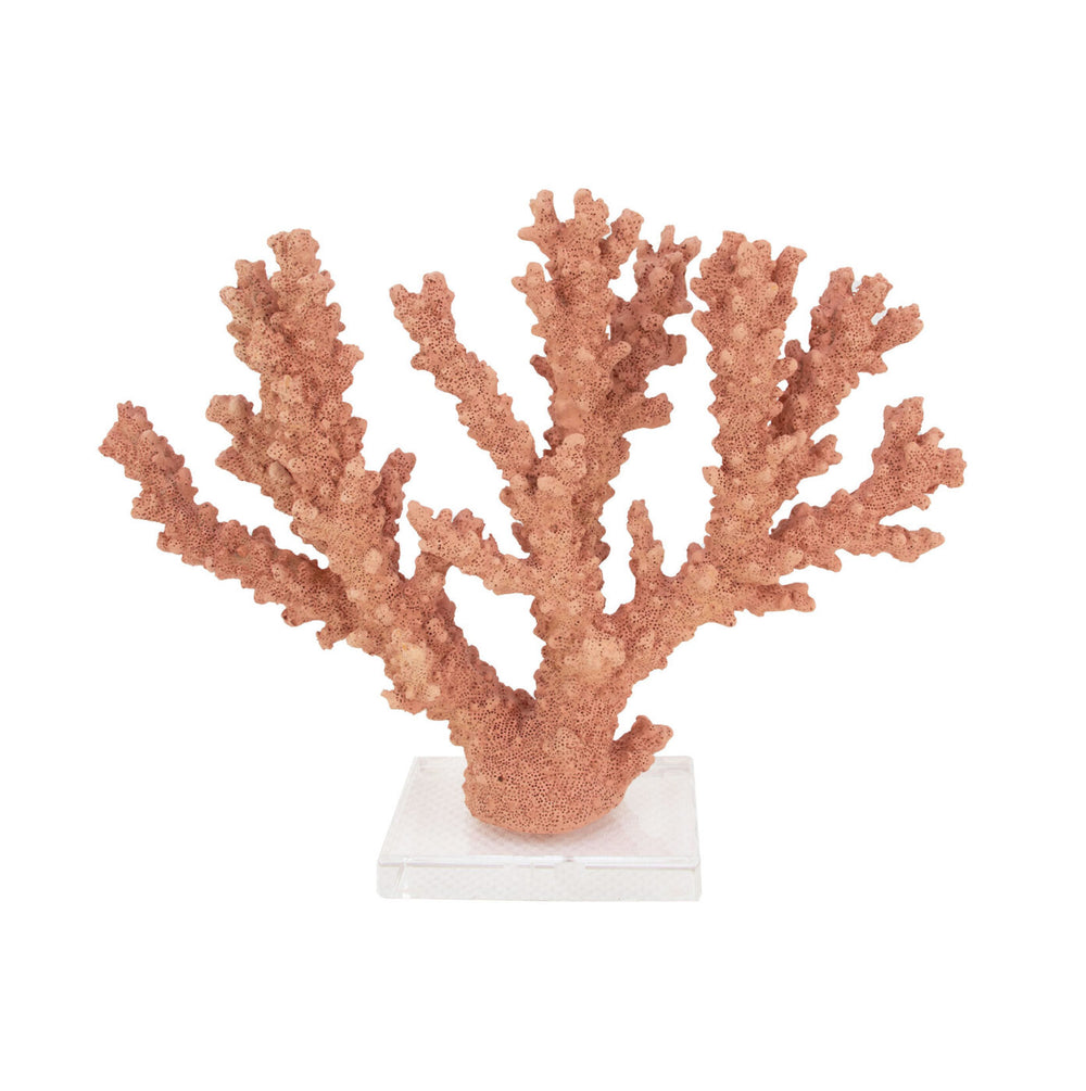 Zeugma Coral Burst 80359 - Stunning Salmon Coral Resin Sculpture With Clear Acrylic Accents, 14" Wide   Cf2180359
