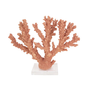 Zeugma Coral Burst 80359 - Stunning Salmon Coral Resin Sculpture With Clear Acrylic Accents, 14" Wide   Cf2180359