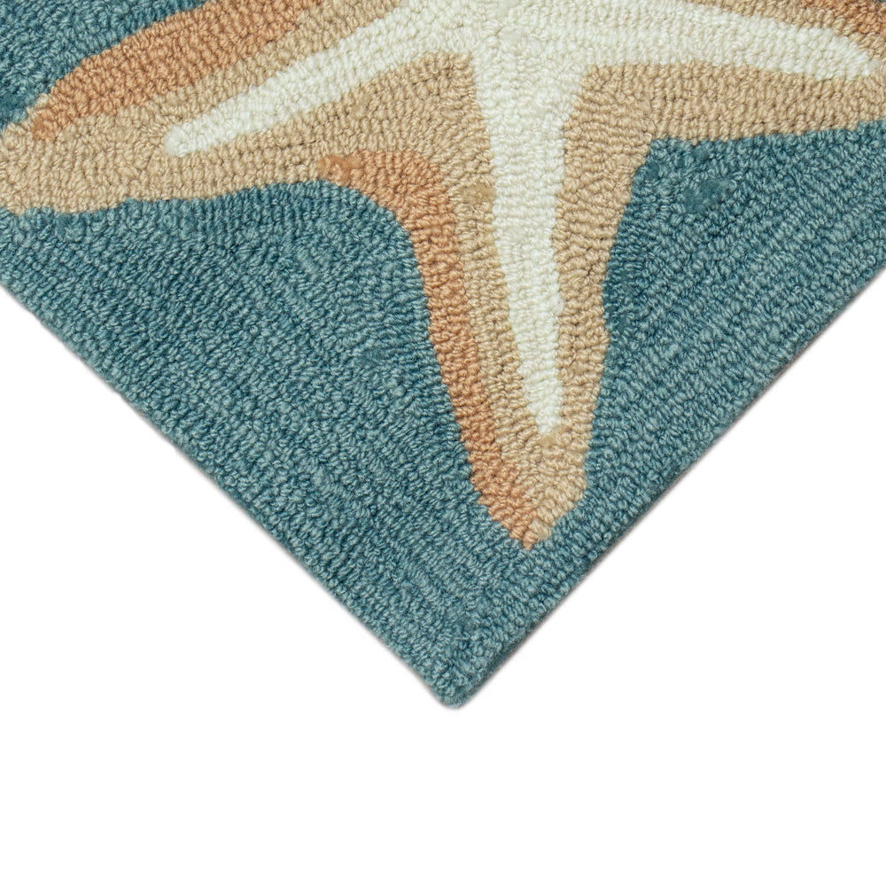 Trans Ocean Liora Manne Capri Starfish Border Area Rug - Handmade Durable Coastal Decor For Indoors & Outdoors Blue Polyester,Acrylic Cap12171004