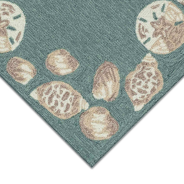 Trans Ocean Liora Manne Capri Seashell Border Handmade Area Rug – Durable Coastal Design For Indoor/Outdoor Spaces Blue Polyester,Acrylic Capr8172304