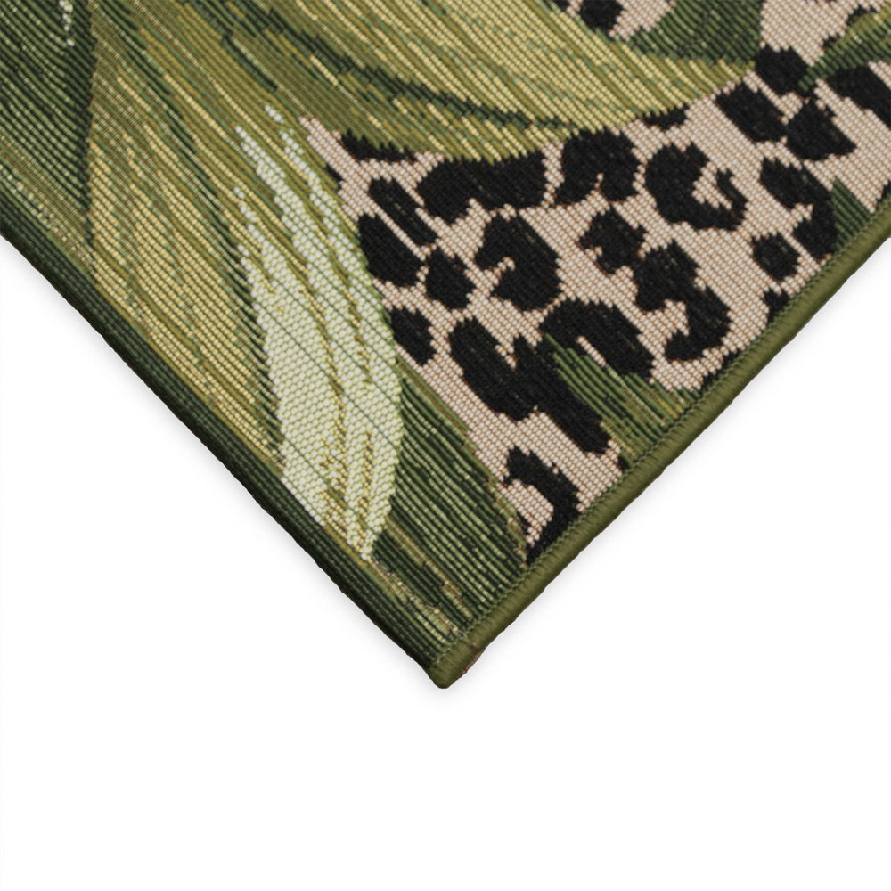 Trans Ocean Liora Manne Esencia Safari Indoor/Outdoor Mat - Bold Leopard Print With Tropical Leaves Design Green Polypropylene,Polyester Ecn23805606