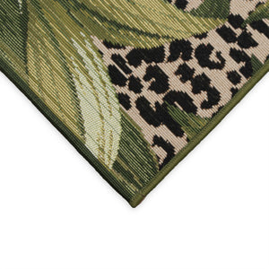 Trans Ocean Liora Manne Esencia Safari Indoor/Outdoor Mat - Bold Leopard Print With Tropical Leaves Design Green Polypropylene,Polyester Ecnr5805606