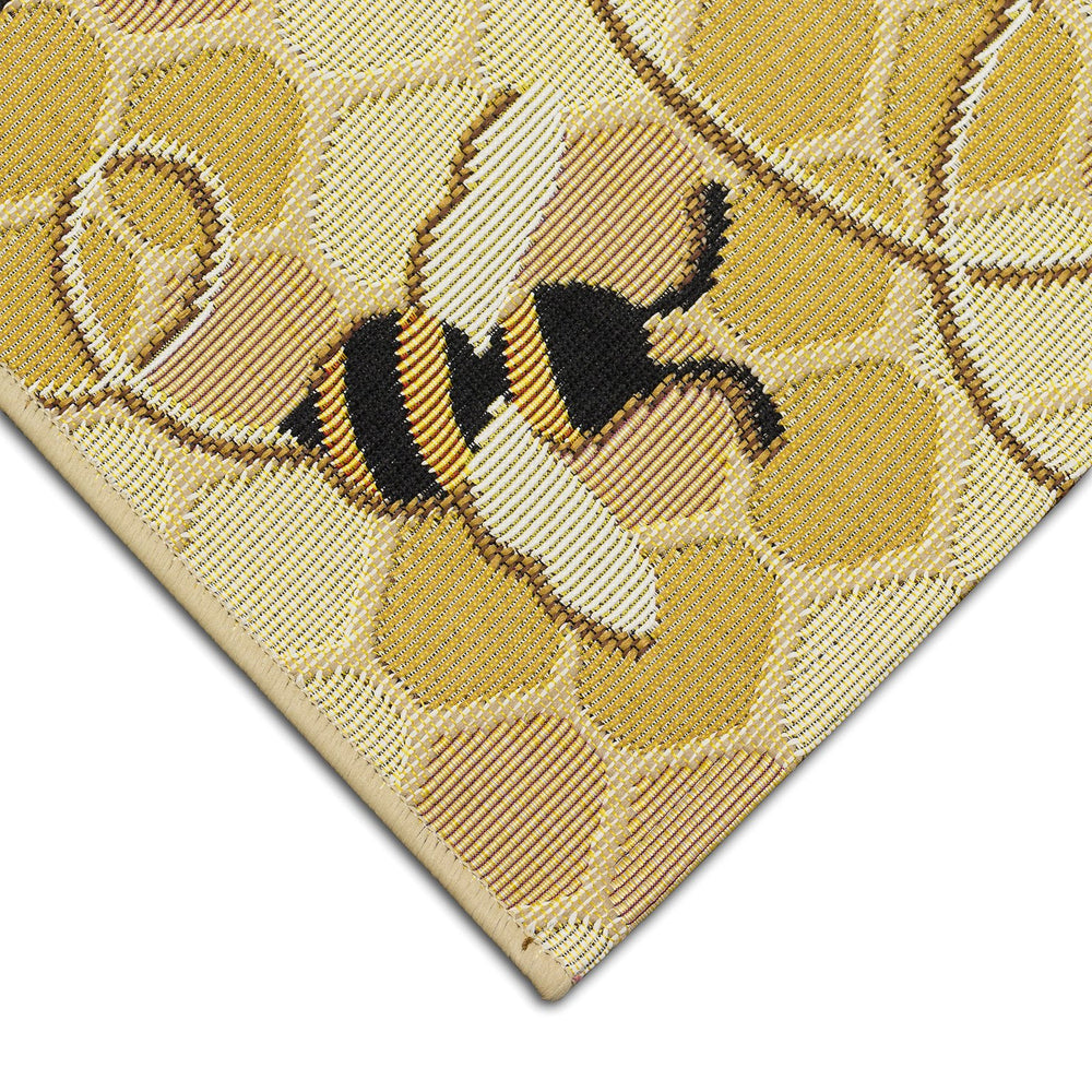 Trans Ocean Liora Manne Esencia Bee Free Indoor/Outdoor Mat - Whimsical Bees On Vibrant Mosaic Background Gold Polypropylene,Polyester Ecn34958509