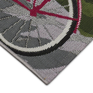 Trans Ocean Liora Manne Esencia Summer Ride Indoor/Outdoor Mat - Whimsical Bike Design With Floral Accents Blue Polypropylene,Polyester Ecn23960003