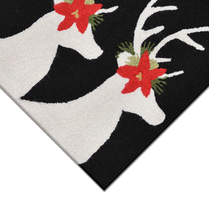 Trans Ocean Liora Manne Festive Reindeer Indoor/Outdoor Handmade Pillow - Geometric Winter Home Accent Decor Black Polyester,Acrylic Ftp23181848