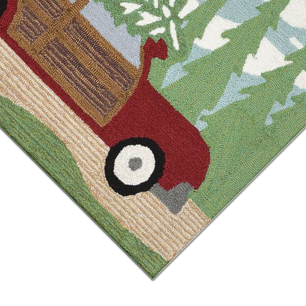 Trans Ocean Liora Manne Frontporch Woody Wonderland Holiday Mat - Whimsical Tree-cutting Scene For Home Décor Green Polyester,Acrylic Ftp12185316