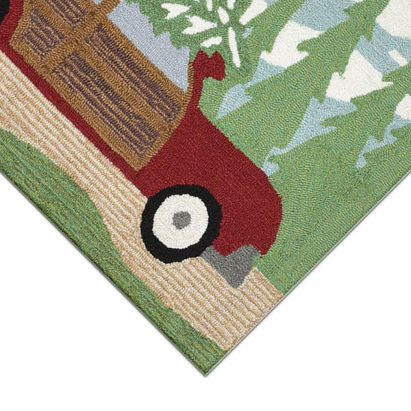 Trans Ocean Liora Manne Frontporch Woody Wonderland Holiday Mat - Whimsical Tree-cutting Scene For Home Décor Green Polyester,Acrylic Ftp34185316