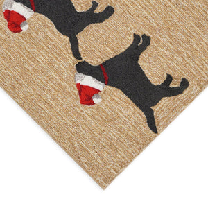 Trans Ocean Liora Manne Frontporch Whimsical Christmas Mat Featuring Three Dogs In Santa Hats For Festive Decor Natural Polyester,Acrylic Ftp23185712