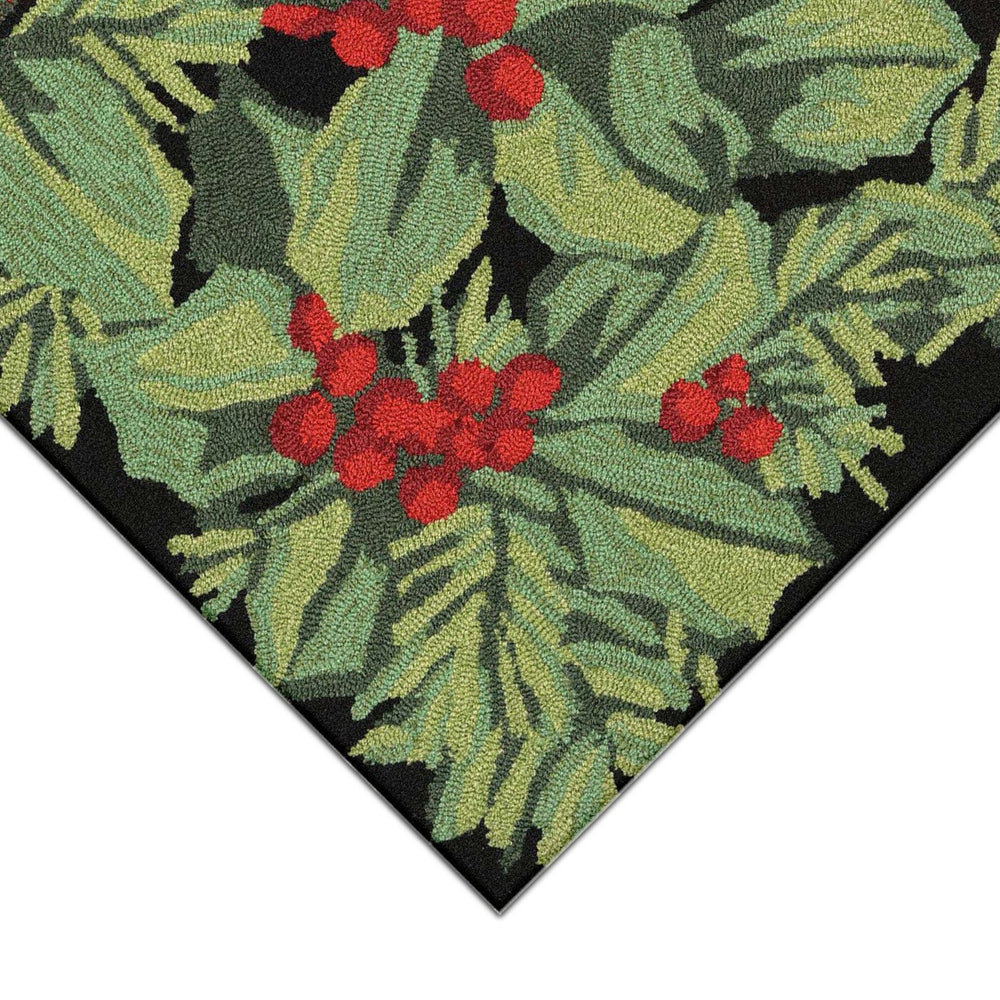 Trans Ocean Liora Manne Frontporch Hollyberries Indoor/Outdoor Rug - Festive Botanical Design For Your Home Black Polyester,Acrylic Ftp34241948