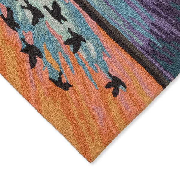 Trans Ocean Liora Frontporch Flock Indoor/Outdoor Rug - Whimsical Bird Design For A Charming Home Accent Blue Polyester,Acrylic Ftp34457203