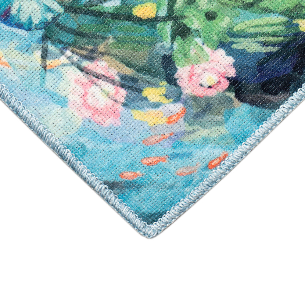 Trans Ocean Liora Manne Impressions Peace Pond Indoor Mat - Modern Coastal Design With Koi And Lily Blooms Blue Polyester Ipr23293204